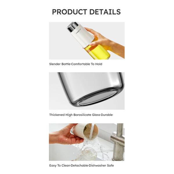 280ml 500ml Kitchen Glass Auto Flip Oil Dispenser Cooking Leakproof No Drip Stainless Steel Cap Oil Container Soy Sauce Bottle
