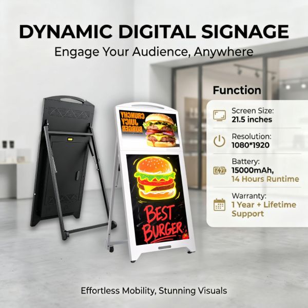 Floor Standing Android Digital Advertising Display 21.5 Inch with LED Fluorescent Writing Board