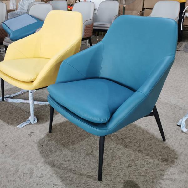 Os azuis marinhos da cadeira do sofá de Seater do Wingback um amarelam o couro do Recliner de estofamento