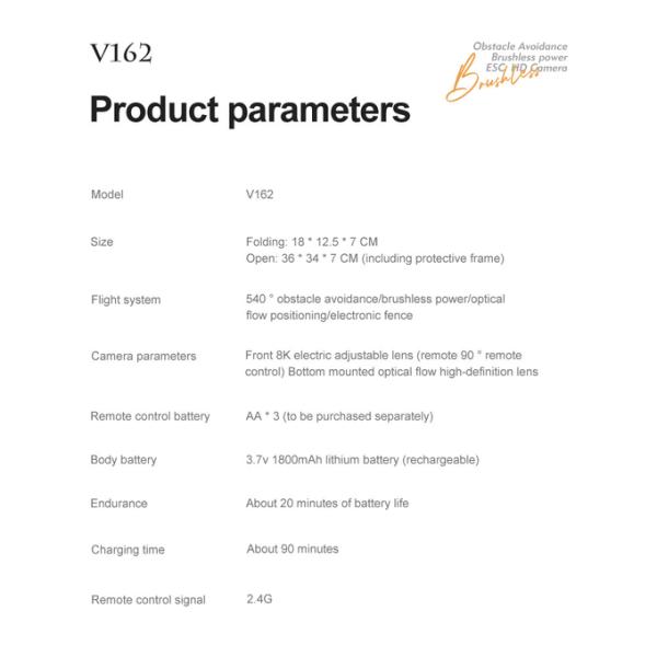 Drones dobráveis V162 HD Drone de transmissão em tempo real com câmera dupla