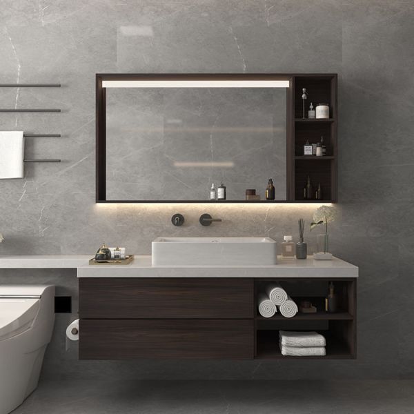 Solid Wood Bathroom Mirror Cabinet , Mirror Jewelry Cabinet With LED Light