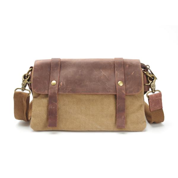 Panelled Color England Style Leather with Waxed Canvas Messenger Bag