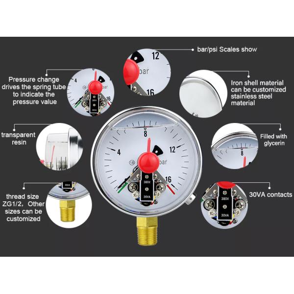 1.6% Precision 100mm Oil Filled Contact Pressure Gauge Manometer with M20*1.5 Thread