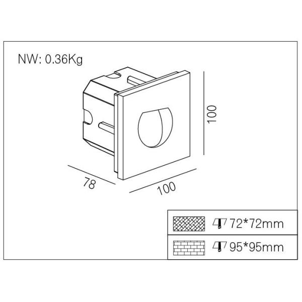 1W IP65 LED Outdoor Step Stair Light With Aluminum Toughened Glass