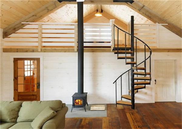 Round Post Railing Metal And Wood Spiral Staircase Screws Installation For Small Space