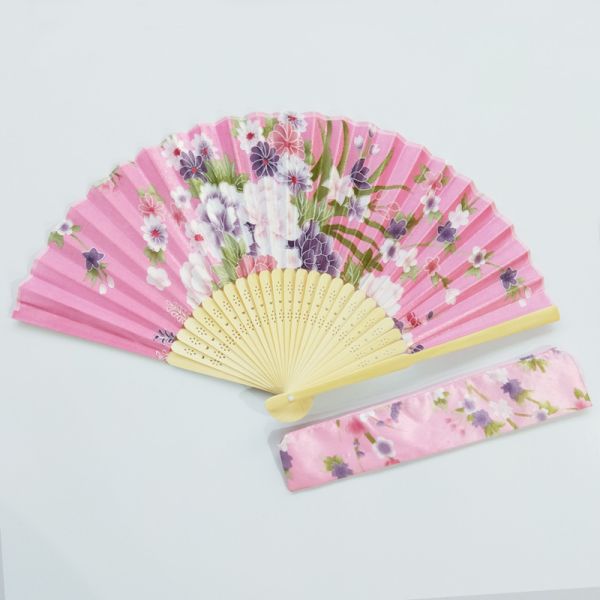 21cm Japanese Bamboo Satin Fabric Fans With Gift Pouch Wedding Favor Custom Printed Folding Fan