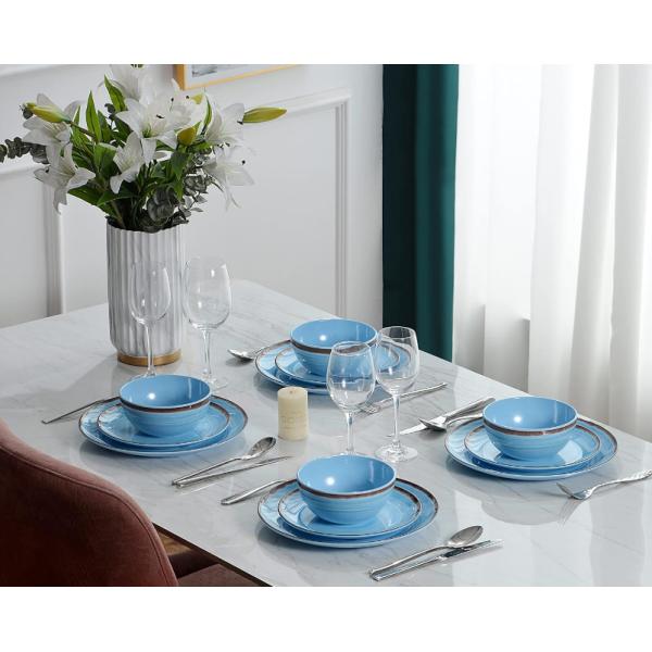 4 People PCS 12 Melamine Dinnerware Set Blue Color