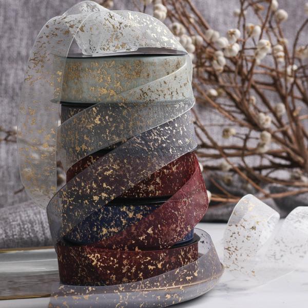 Hot stamping cracked chiffon ribbon DIY bow hair accessory chiffon packaging balloon shoelaces ribbon flower gift Box ribbon