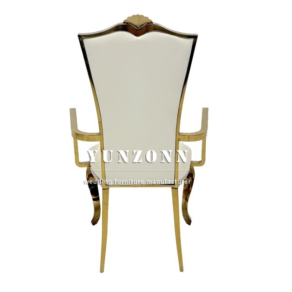 Manufactured White High Back Golden Rental Stainless Steel Hotel Banquet Event Wedding Couple Arm Chairs