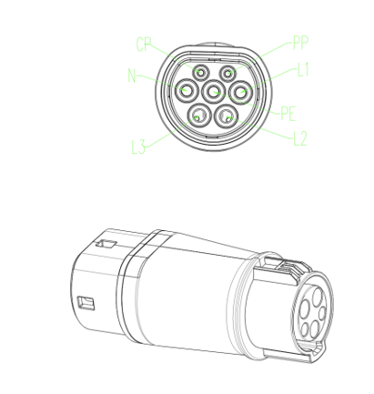 Type 1 To Type 2 AC EV Charger Adapter 32A