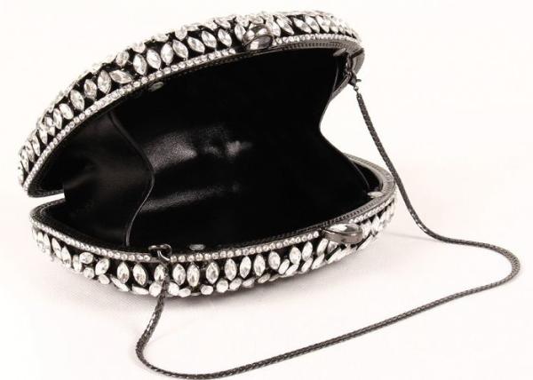 Encrusted Crystal Silver Clutch Evening Bag Large Srorage Space And Pearl Lock