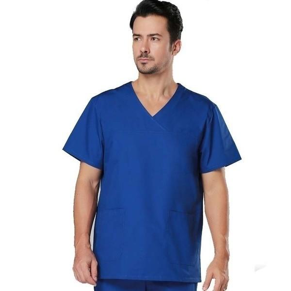 Strech Solid Color Hospital Scrub Suit Blue Medical Custom Logo