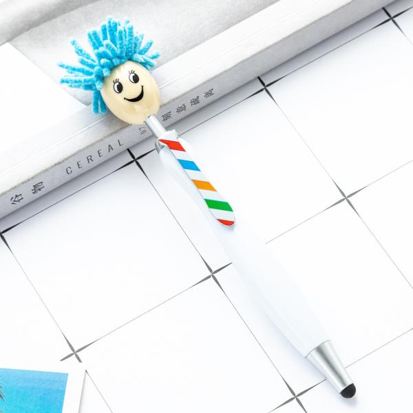 Cute Cartoon Plastic Ball Pen Doll Head Touchscreen Ballpoint Pens Kids Gift