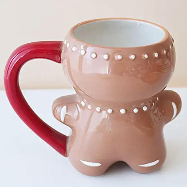 HANDGRIP 3D Cartoon 10OZ Cute Gifts Ceramic Gingerbread Man Coffee Mug for Christmas