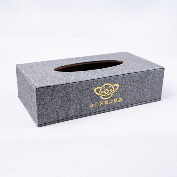 Hotel Desk  13*13*13.5cm PU Leather Tissue Box Embroidered Logo