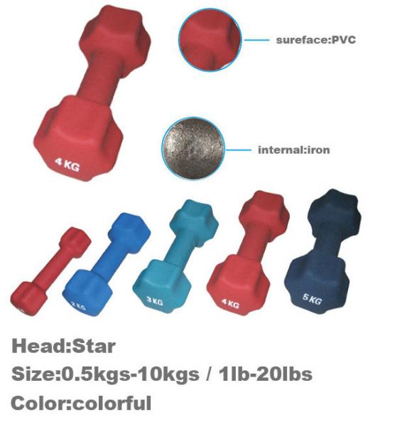 wholesale dumbbell 0.5kg yoga/gym finess equipment PVC+IRON hexagon vinyl/neoprene dumbbel