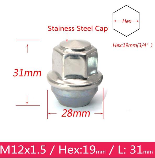 0.06 Kilogram Ford Focus Chrome Lug Nuts Carbon Steel Easy Installation