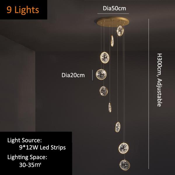 Luxury Crystal Chandelier For Staircase Gold Black Home drop light circle led light lamp(WH-NC-66)