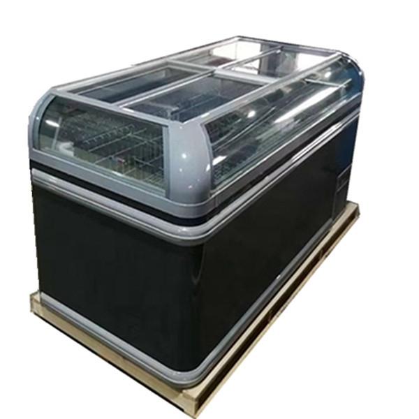Supermarket Commercial Island Freezer Sliding Glass Curved Lid Chest Combined Island Fridge Freezer
