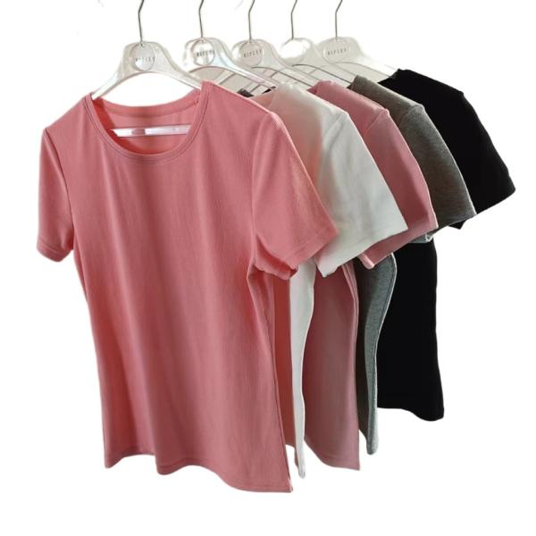 Solid Pattern Women's T-shirt Customize Cotton Spandex Rib T-shirt for Style Clothing