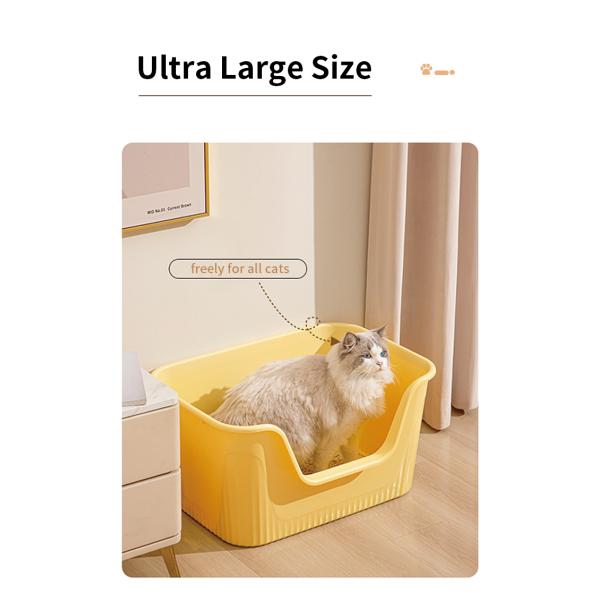 Extra Large Space Cat Toilet Litter Box for Cats in Yellow/Green/Gray and Open Top
