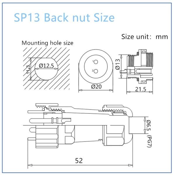 SP13 IP68 Industrial Electrical Connector Waterproof thermoplastic PPS Insulator