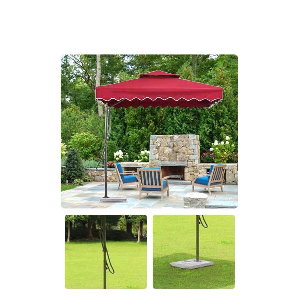 All in 1 Function White Power Coated Steel Frame Sunshade Umbrella with Tassels