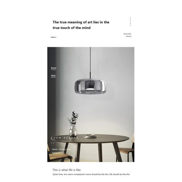 Nordic Glass Led Pendant Light Light Luxury Smoke Grey Hanging Light（WH-AP-677）