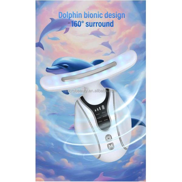 Mujeres Masajista de elevación de cara y cuello LED Fotonoterapia EMS Masajista de elevación facial