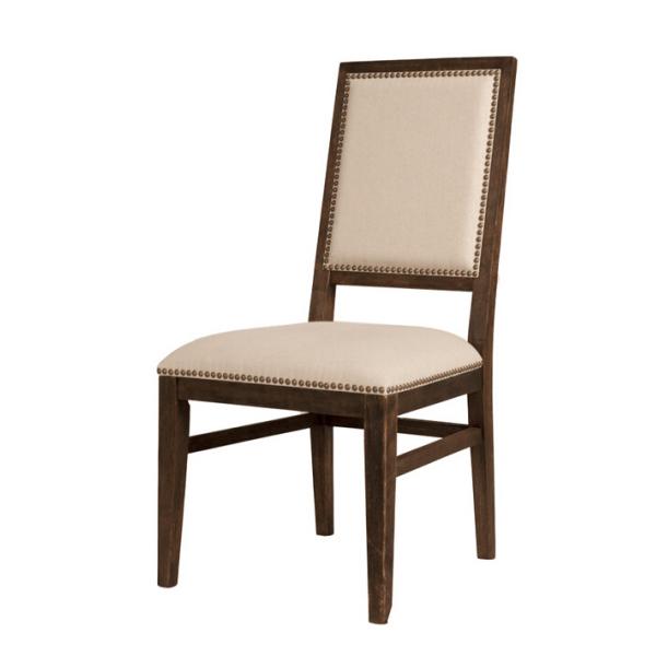 Wholesale square back with nails event dining chair linen fabric chair with wooden frame upholstered rental dining chair