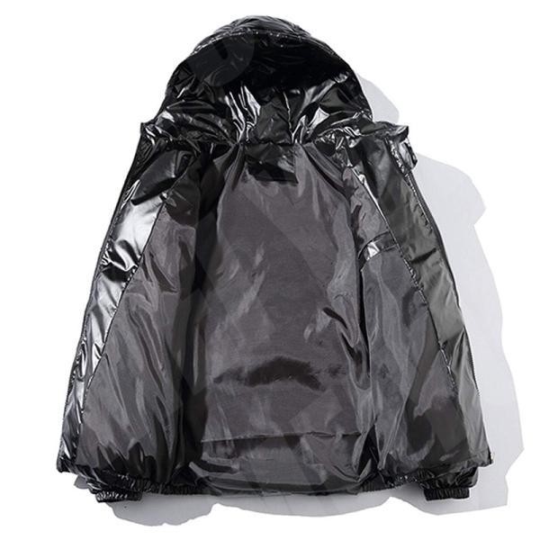 Metallic Hooded Bubble Jacket Full Zip Down Streetwear Puffer Jacket Anti Shrink
