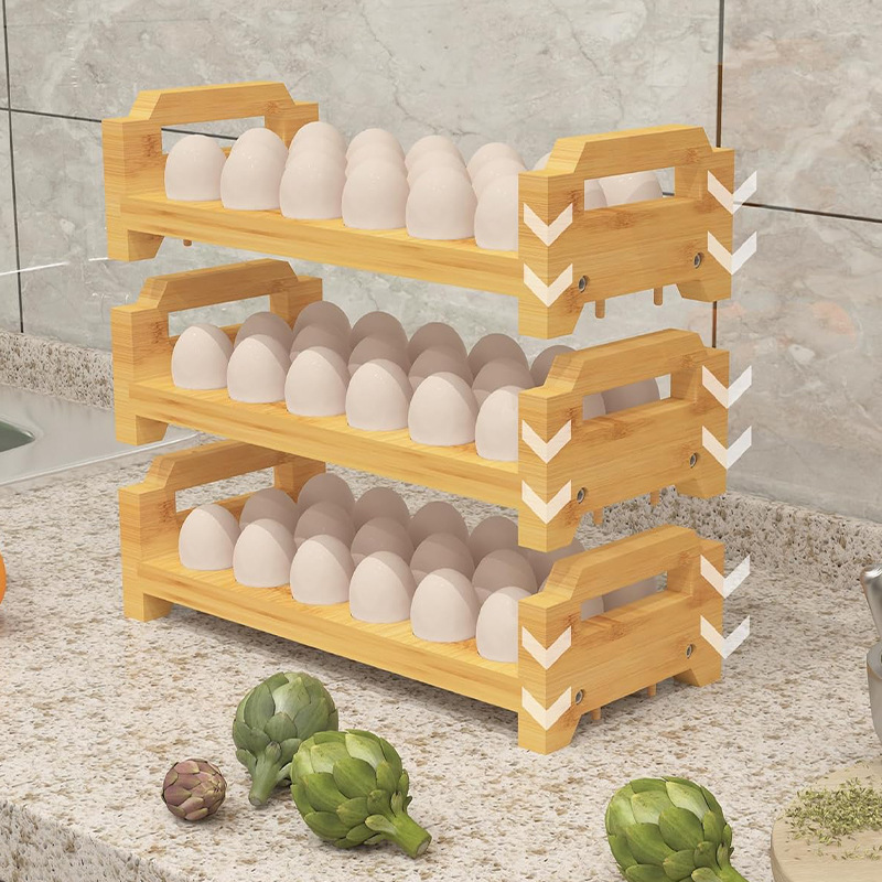 Bamboo Egg Display Rack Can Be Stacked Multi-layer Household Kitchen Wooden Partition Storage Egg Tray Multi-layer Storage Rack
