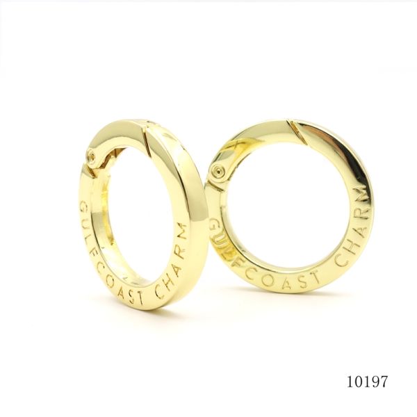 Custom Brand Logo Engraved Round Spring Clasp Metal Spring Ring Carabiner for Keychains/Handbags
