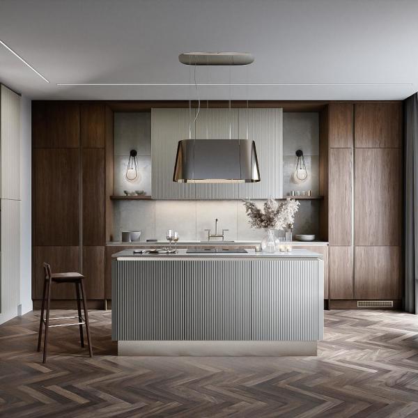 Cabinetero de cocina de diseño moderno de laca o acabado de casa montado en la pared