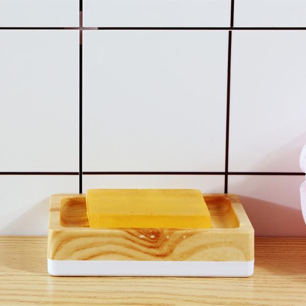 Toilet Wood Grain Shelf Plastic Soap Holder Dish Tray With Lid Drain