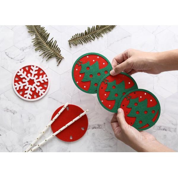 Safe Eco Friendly Felt Coasters Christmas Decorations For Home / Kitchen
