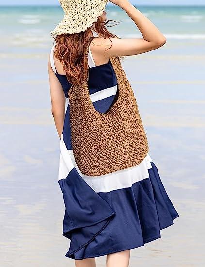Woven Tote Bag for Women Large Straw Bags Summer Beach Hand-woven Shoulder Bag Boho Rattan Handbag