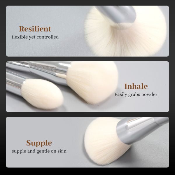 14-Piece Professional Bright Silver Electroplated Makeup Brush Set with High-Density Nylon Bristles