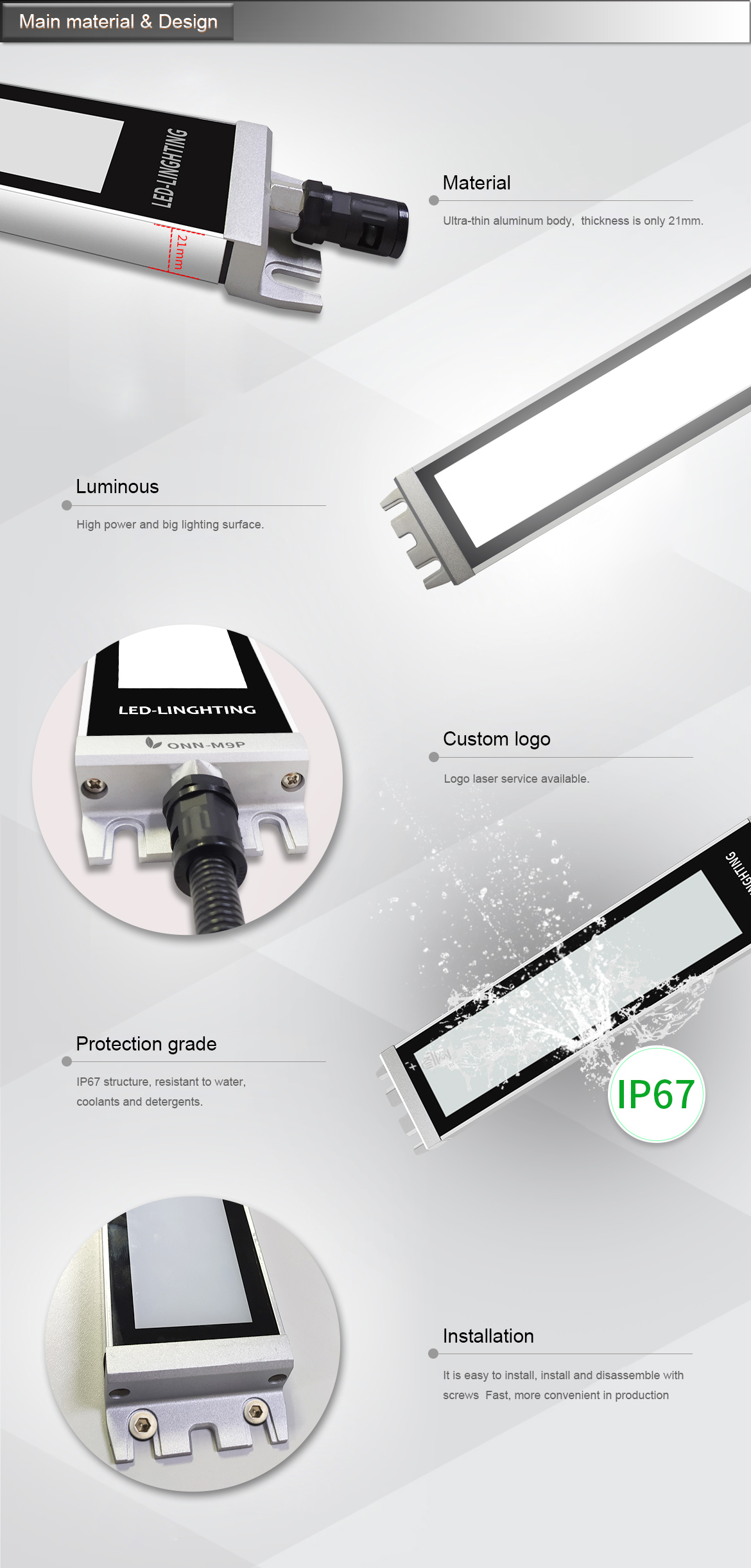 Frosted Cover LED Machine Tube Light IP67 Waterproof LED Linear Lamp Cold Warm White