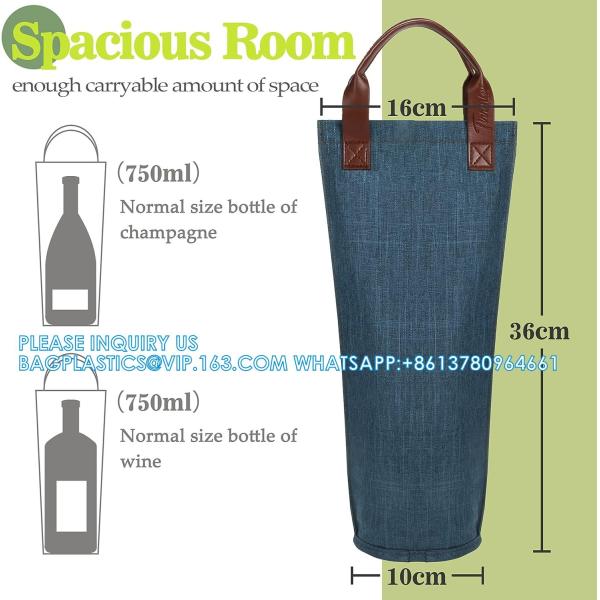 Single Wine Gift Tote Bag, Insulated Padded Thermal Wine Bottle Carrying Cooler Carrier For Travel, Picnic, Gift