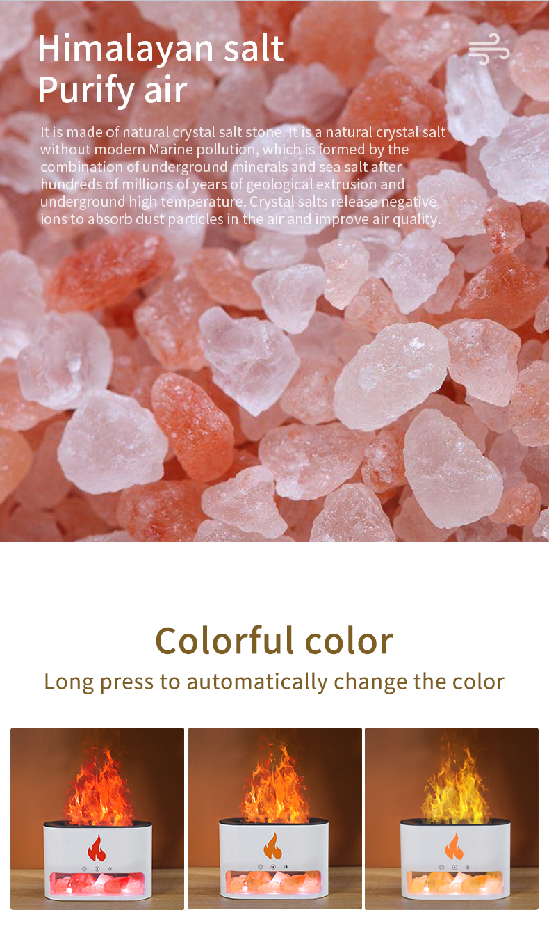 250ml USB Volcano 3D Flame Fire Himalayan Salt Stone Lamp Humidifier Aroma Scent Essential Oil Diffuser for Home Gift
