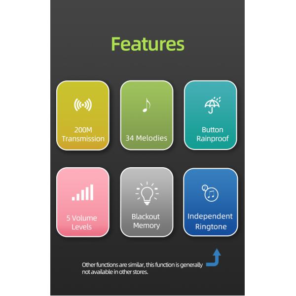 IPX4 водонепроницаемость 200 м Видео дверной звонок беспроводной длинной дальности 6 цветов