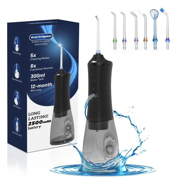 Limpiador dental de agua limpiador de dientes inalámbrico IPX7 a prueba de agua 6 consejos 5 modos 5 intensidades