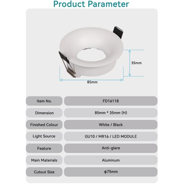 Ø75mm MR16 Recessed Spotlight Deep Anti-glare For Commercial