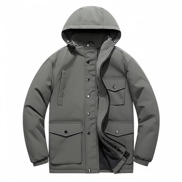Stay Cozy and Organized with Winter Big Pockets Jacket in Gray-green/Black/Light Brown