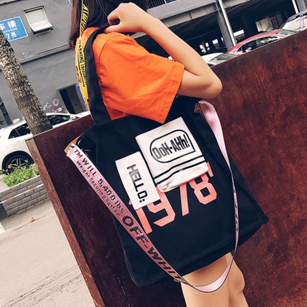 Korean monogrammed shoulder bag small niche color canvas crossbody bag eco-bag lady