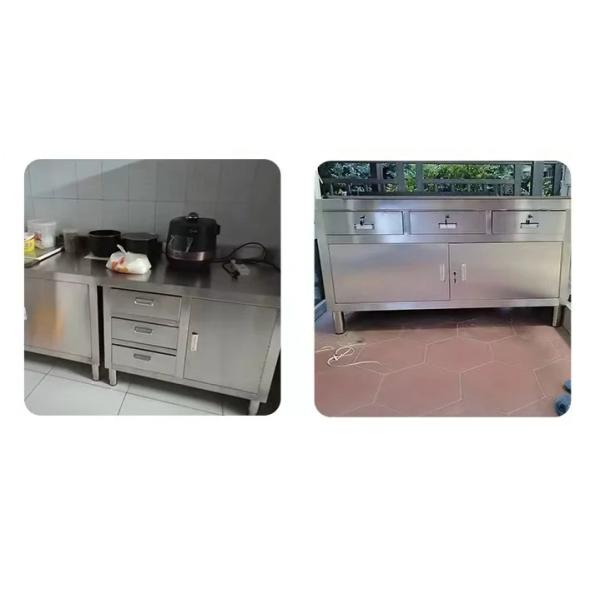 Ресторанный стол из нержавеющей стали и раковина с двумя дверями