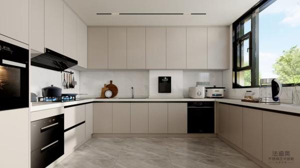 Cuisine en forme de U en acier urbain Fadior avec plafond en quartz et suite inoxydable