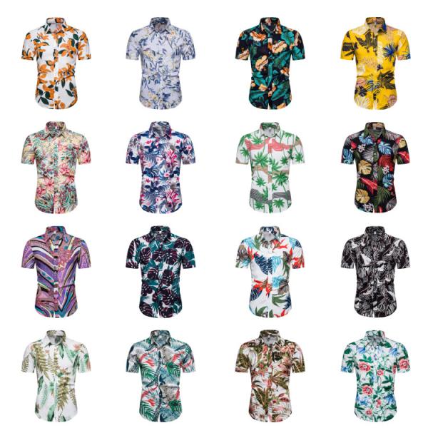 Camiseta de playa para hombres Aloha Hawaiian Summer Wear Casual Impresión digital Botón arriba Manga corta