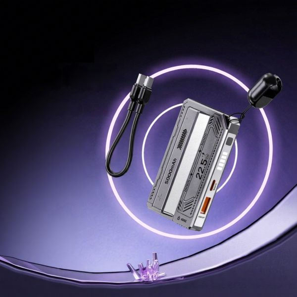 Fast Charging Detachable Battery Power Bank 22.5W 5000mAh Compact Portable Built in Cable Wired Mobile Charger